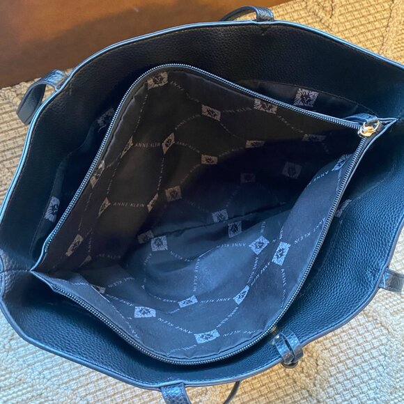 Anne Klein Black Faux Leather Tote with Gold Accents and Charms - Picture 3 of 10